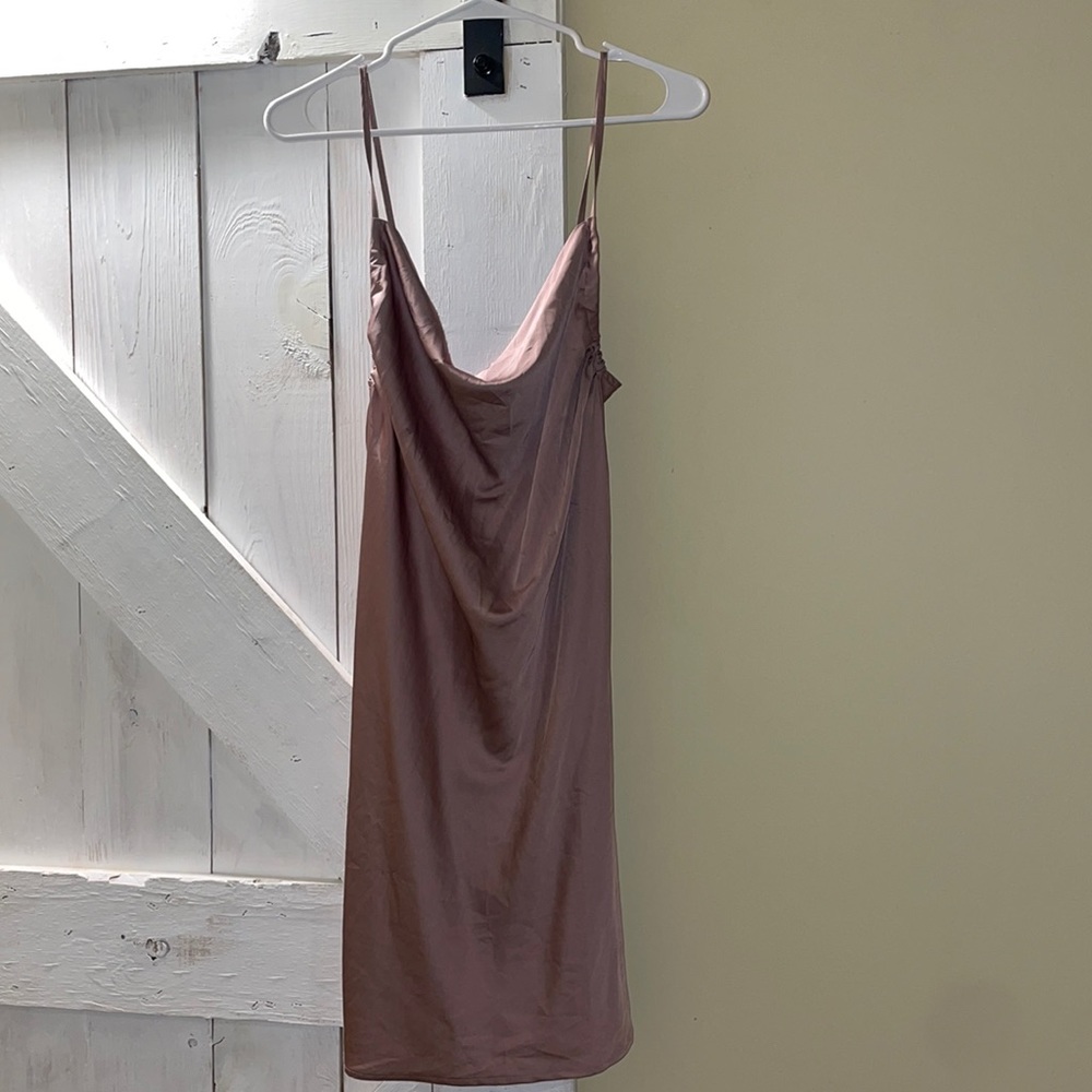 Forever 21: satin dress, size M, blush color.